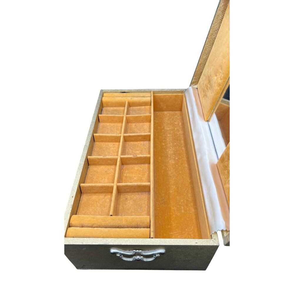✨ Vintage Gold Brocade Jewelry Box Mirror 3 Drawer Ring Organizer Vanity Storage - Picture 8 of 16